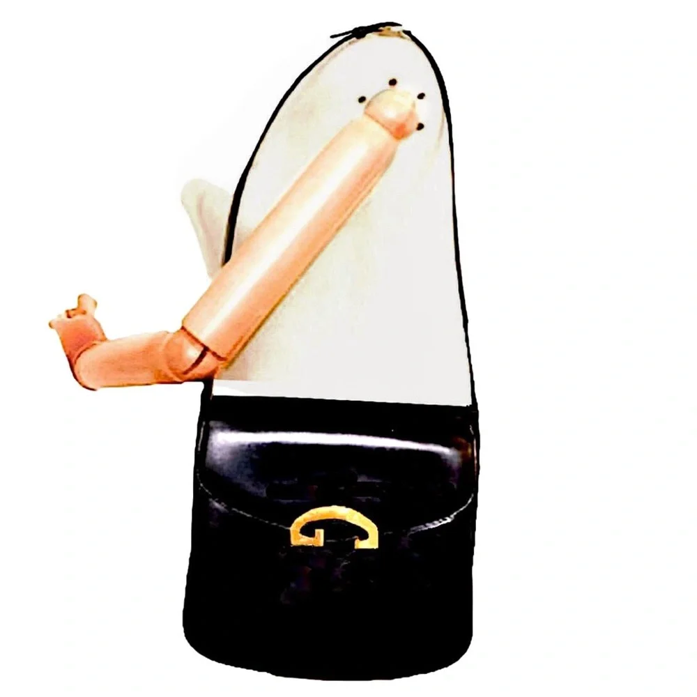 Vintage GUCCI Black Lambskin Leather Single Flap Gold Buckle Shoulder Bag